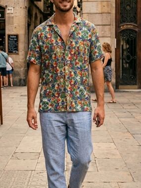Arrels Barcelona Vibrant Floral Button Down Shirt